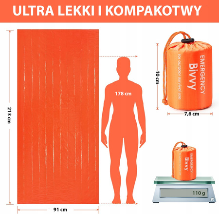  ŚPIWÓR Termiczny Ratunkowy Awaryjny Koc Zapasowy Survival WODOODPORNY